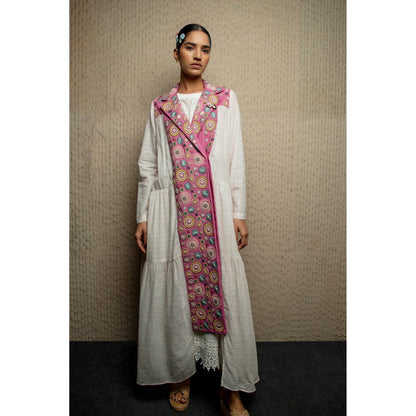 Pinnacle By Shruti Sancheti White Geometric Embroidered Tiered Trench Coat