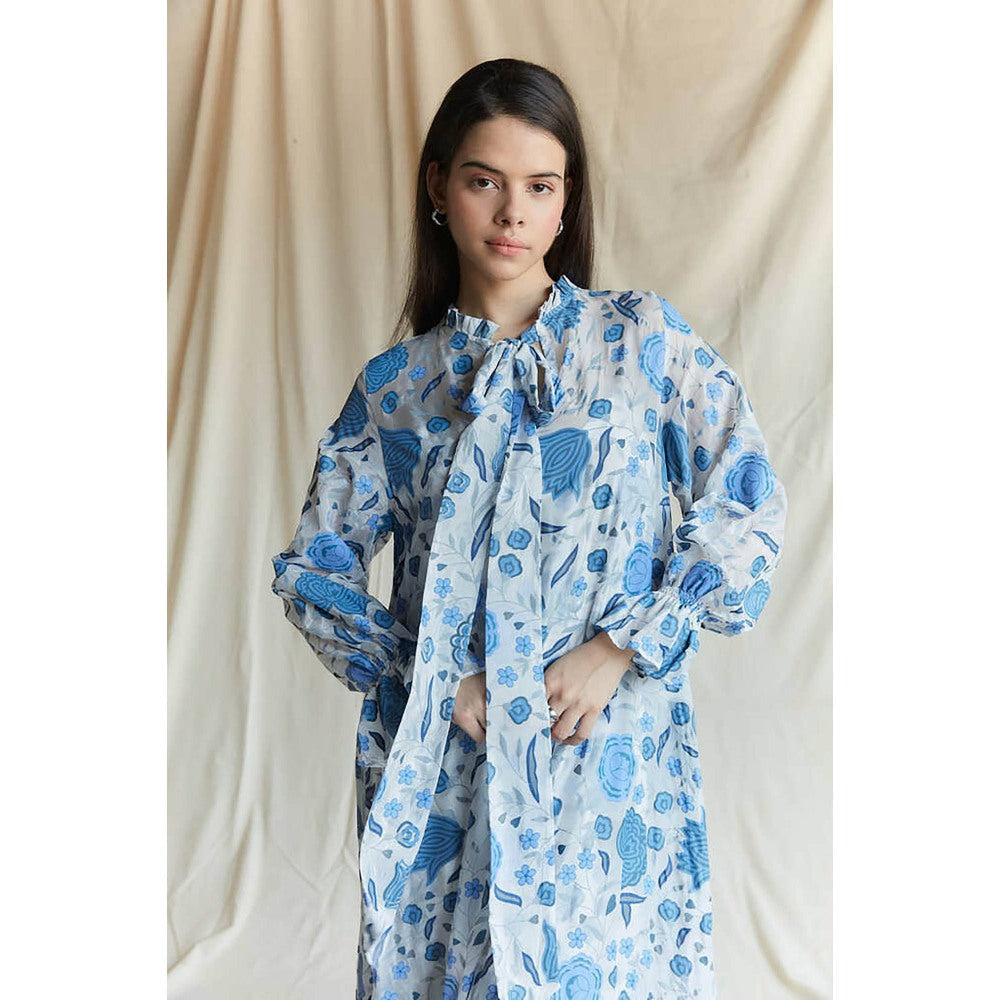 Pinnacle By Shruti Sancheti White With Blue Printed Maxi With Lace Details