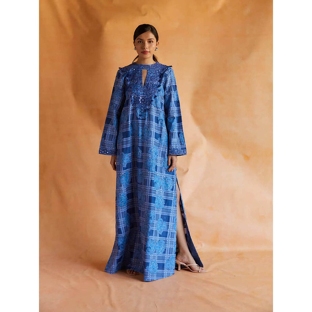 Pinnacle By Shruti Sancheti Blue Mul Printed And Embroidered Kaftan