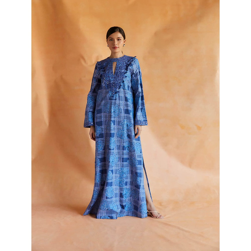 Pinnacle By Shruti Sancheti Blue Mul Printed And Embroidered Kaftan