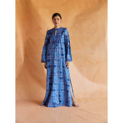 Pinnacle By Shruti Sancheti Blue Mul Printed And Embroidered Kaftan