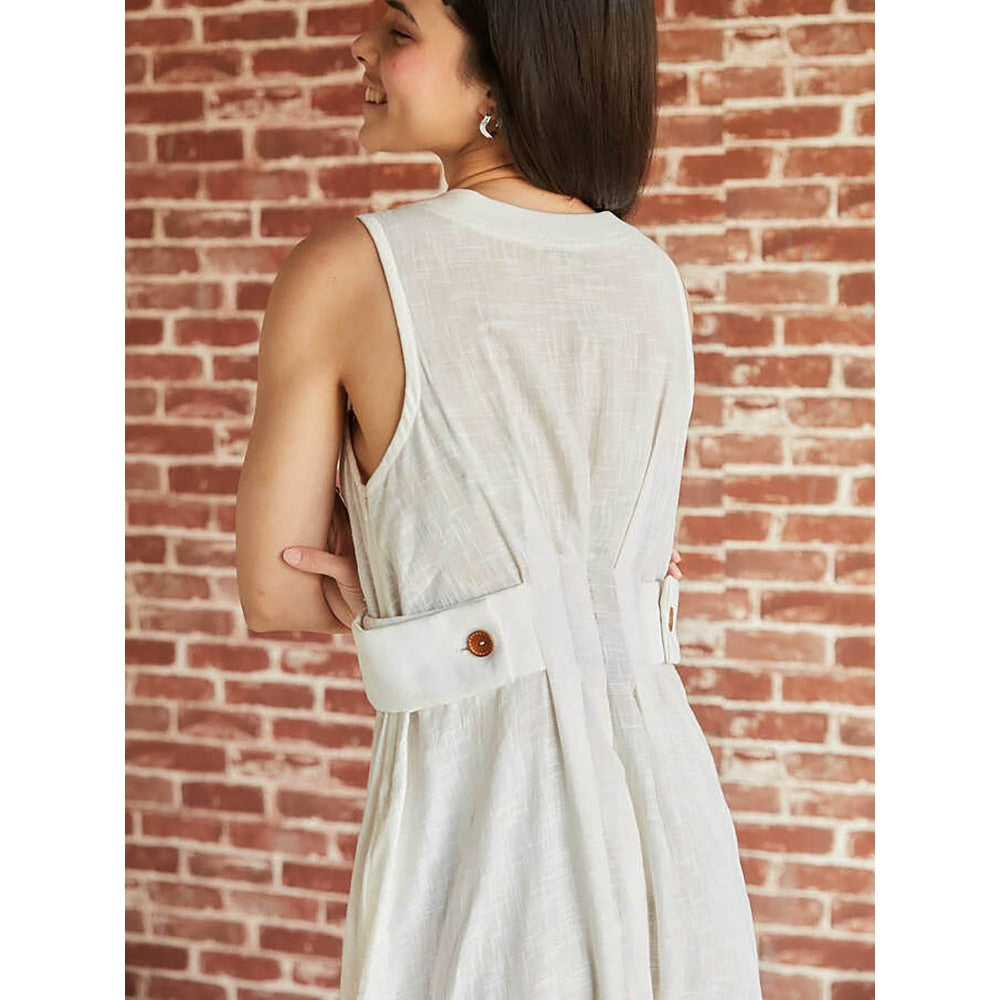 Pinnacle By Shruti Sancheti White Cotton Sleeveless Dress with Rib Details