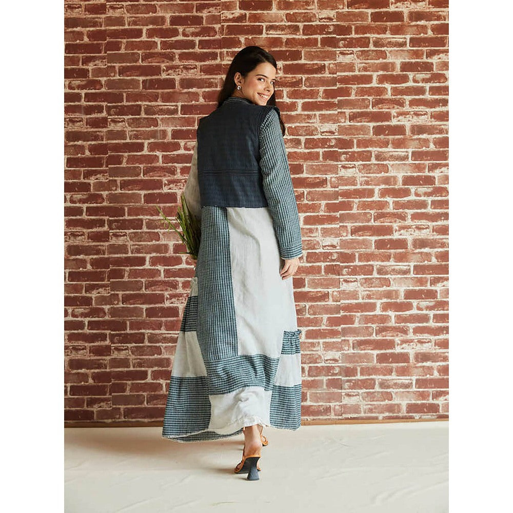 Pinnacle By Shruti Sancheti Dark Green Check Cotton Color Blocked Maxi Dress