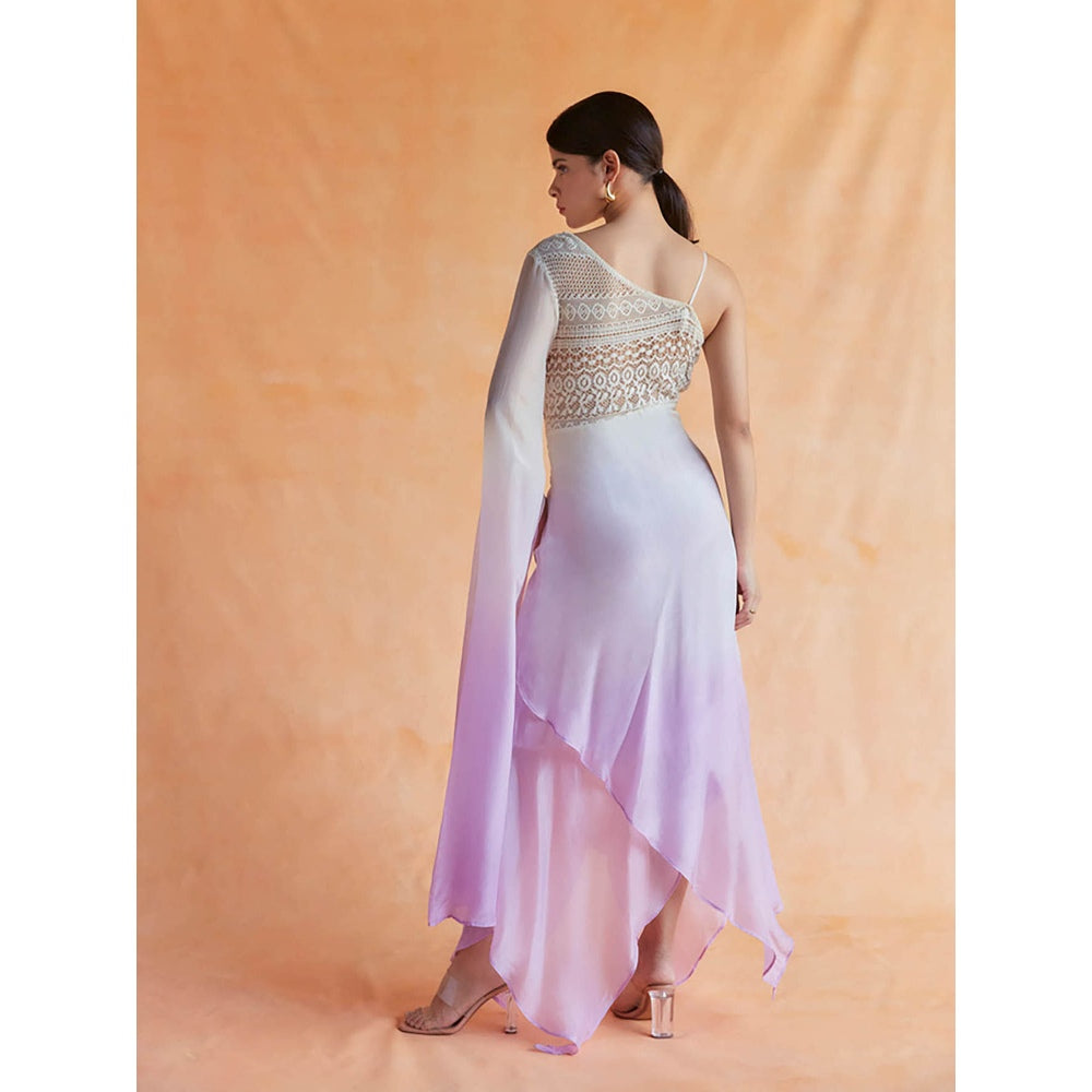 Pinnacle By Shruti Sancheti White With Pink Ombre One Shoulder Asymmetrical Embroidered Dress