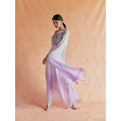 Pinnacle By Shruti Sancheti White With Pink Ombre One Shoulder Asymmetrical Embroidered Dress