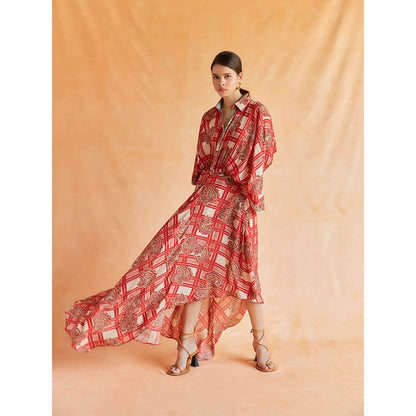 Pinnacle By Shruti Sancheti Beige And Red Mul Printed Kimono Dress