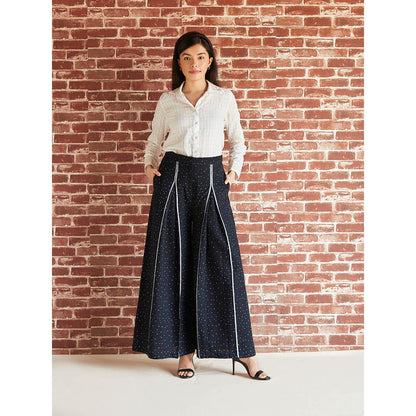Pinnacle By Shruti Sancheti Black Box Pleated Printed Palazzo Pants with Embroidery