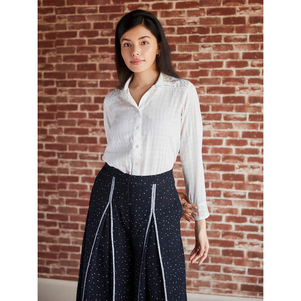 Pinnacle By Shruti Sancheti Black Box Pleated Printed Palazzo Pants with Embroidery