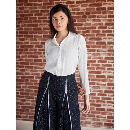 Pinnacle By Shruti Sancheti Black Box Pleated Printed Palazzo Pants with Embroidery