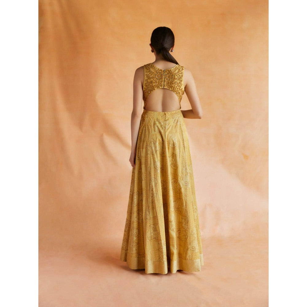 Pinnacle By Shruti Sancheti Yellow Gold Printed and Embroidered Maxi