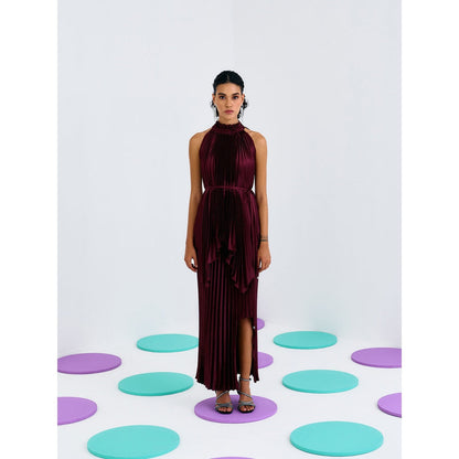 Pleats by Aruni Maroon Pleated Mermaid Skirt