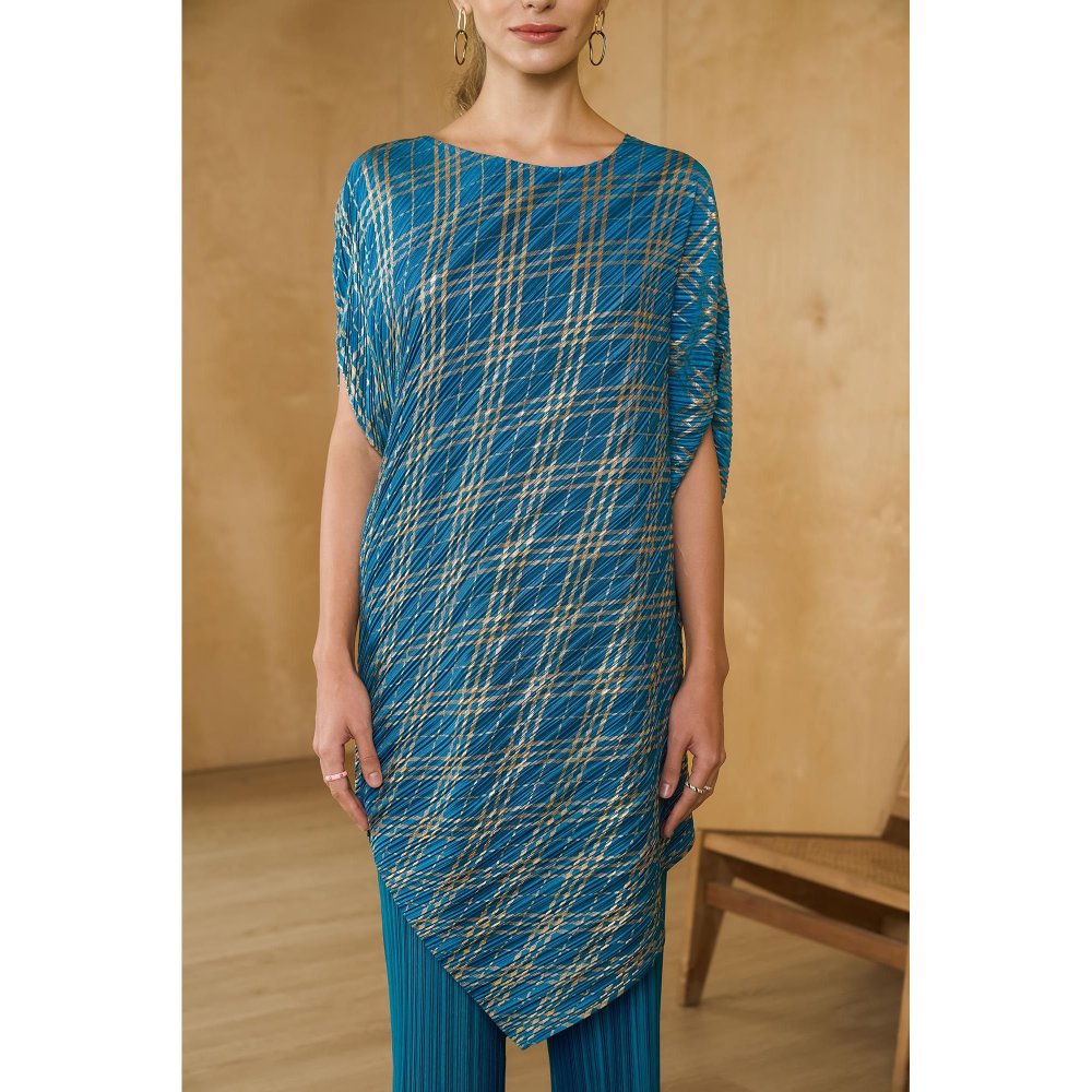 Pleats by Aruni Teal Top with Pant (Set of 2)
