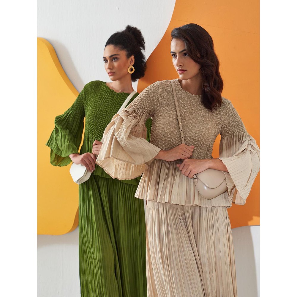 Pleats by Aruni Beige Weavey Co-Ord (Set of 2)