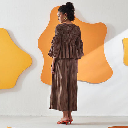 Pleats by Aruni Brown Weavey Co-Ord (Set of 2)