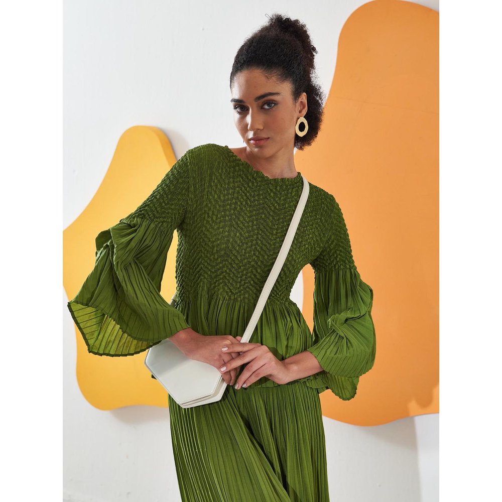 Pleats by Aruni Lime Green Weavey Co-Ord (Set of 2)