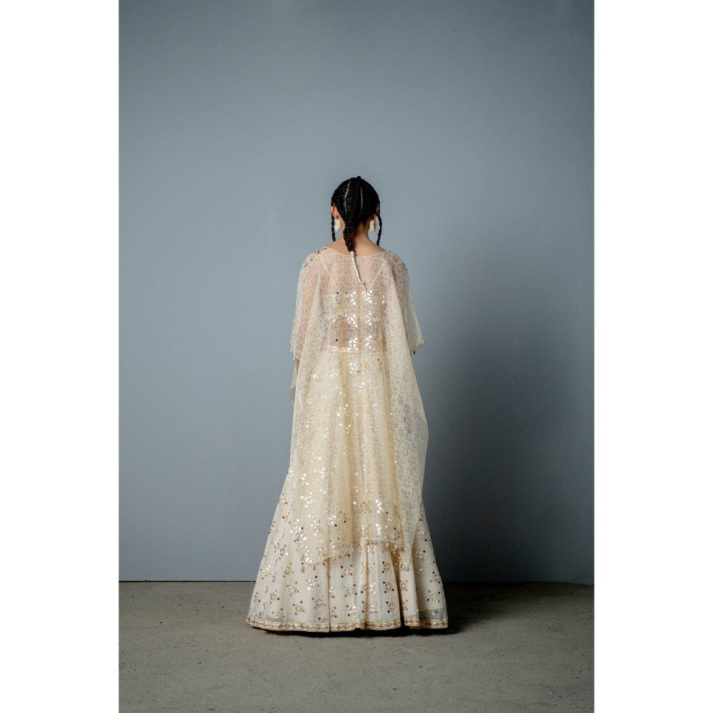 POOJA RAJGARHIA GUPTA Ivory Gold Mosaic Lehenga (Set of 3)
