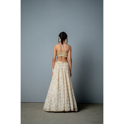 POOJA RAJGARHIA GUPTA Ivory Gold Mosaic Lehenga (Set of 3)