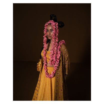 POOJA RAJGARHIA GUPTA Kesar Lehenga with Blouse and Cape (Set of 3)