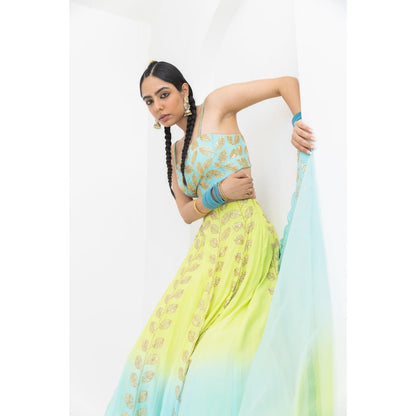 POOJA RAJGARHIA GUPTA Champa Lehenga with Bustier and Dupatta (Set of 3)