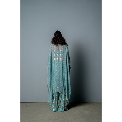 POOJA RAJGARHIA GUPTA Aqua Mosaic Sharara with Top and Cape (Set of 3)