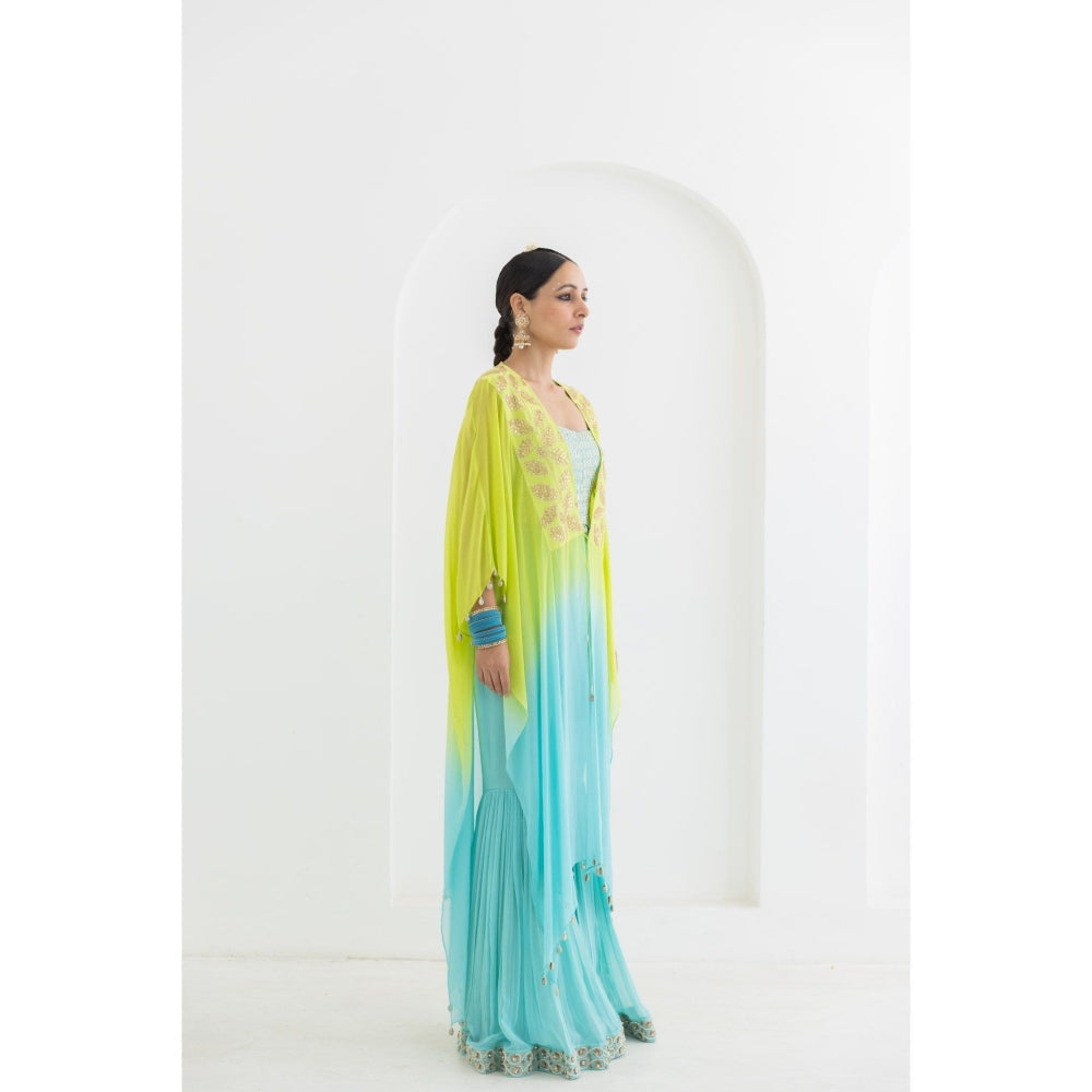 POOJA RAJGARHIA GUPTA Mogra Sharara Corset with Cape (Set of 3)