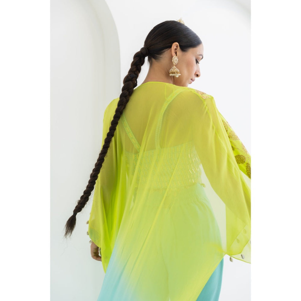 POOJA RAJGARHIA GUPTA Mogra Sharara Corset with Cape (Set of 3)