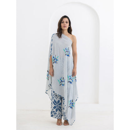 POOJA RAJGARHIA GUPTA Blue Matrix One Shoulder Co-Ord (Set of 2)