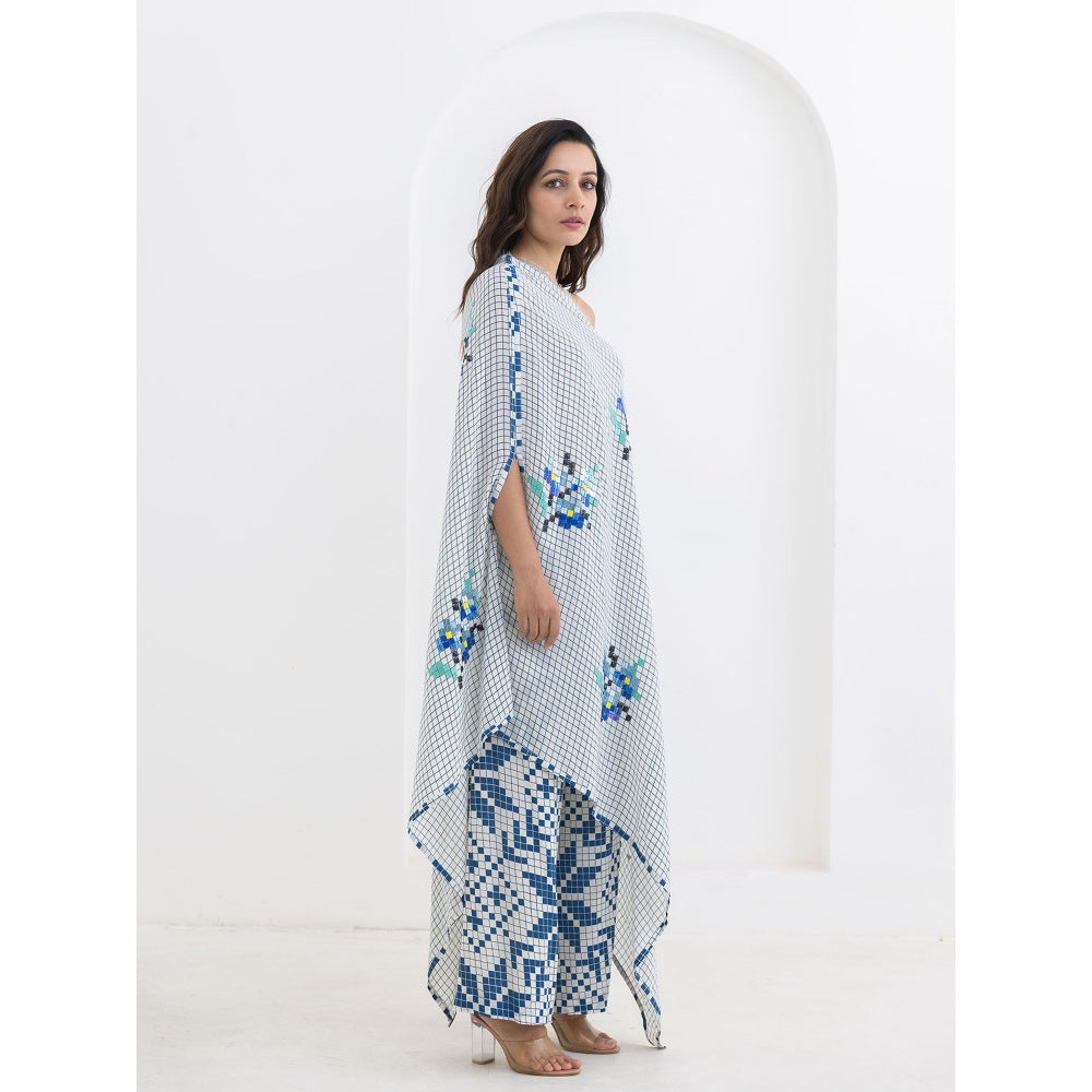 POOJA RAJGARHIA GUPTA Blue Matrix One Shoulder Co-Ord (Set of 2)