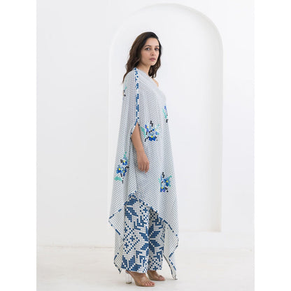 POOJA RAJGARHIA GUPTA Blue Matrix One Shoulder Co-Ord (Set of 2)