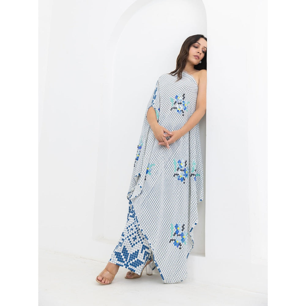 POOJA RAJGARHIA GUPTA Blue Matrix One Shoulder Co-Ord (Set of 2)