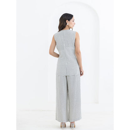 POOJA RAJGARHIA GUPTA White Grid Sunflower Jacket With Bustier And Pant (Set of 3)
