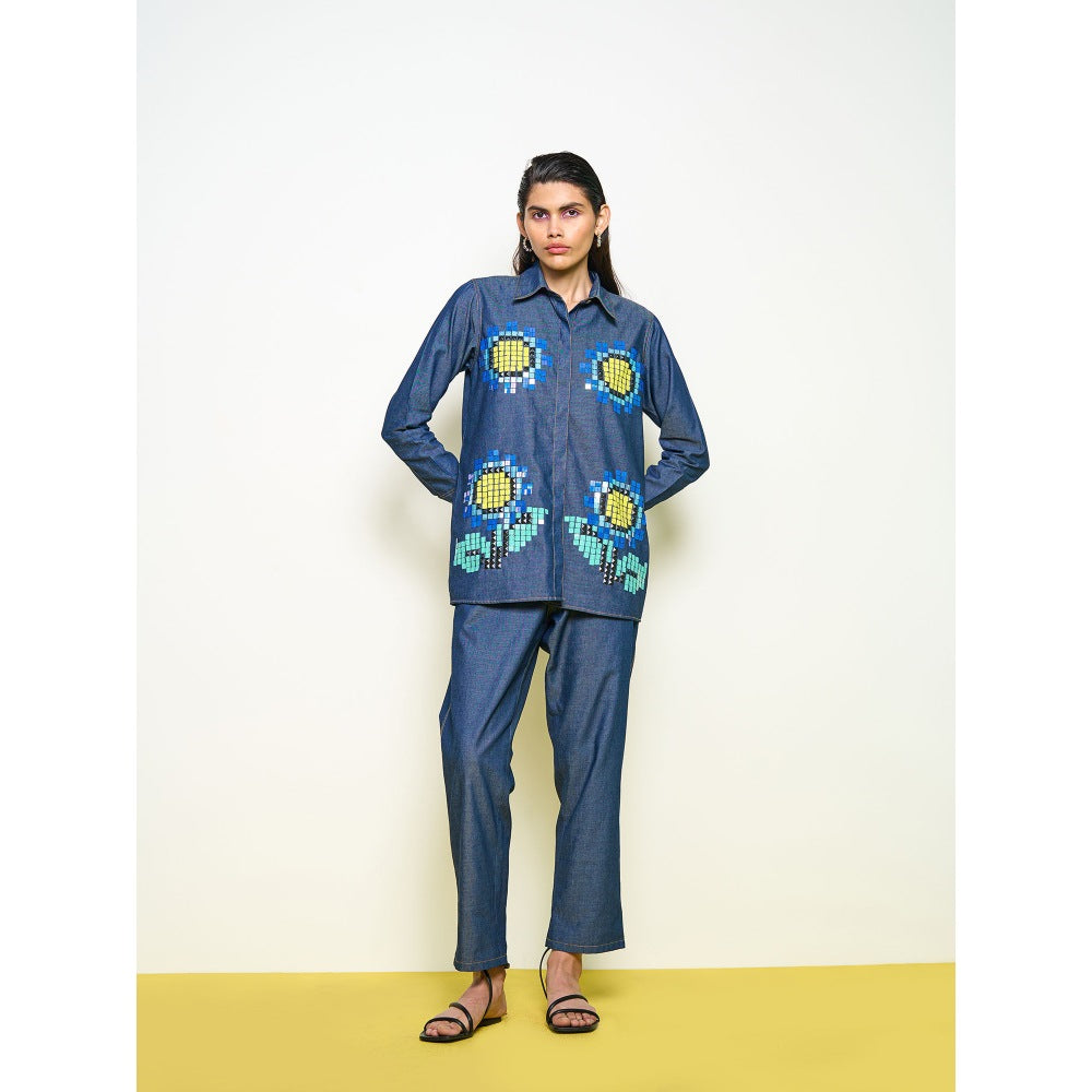 POOJA RAJGARHIA GUPTA Blue Denim Sunflower Shirt