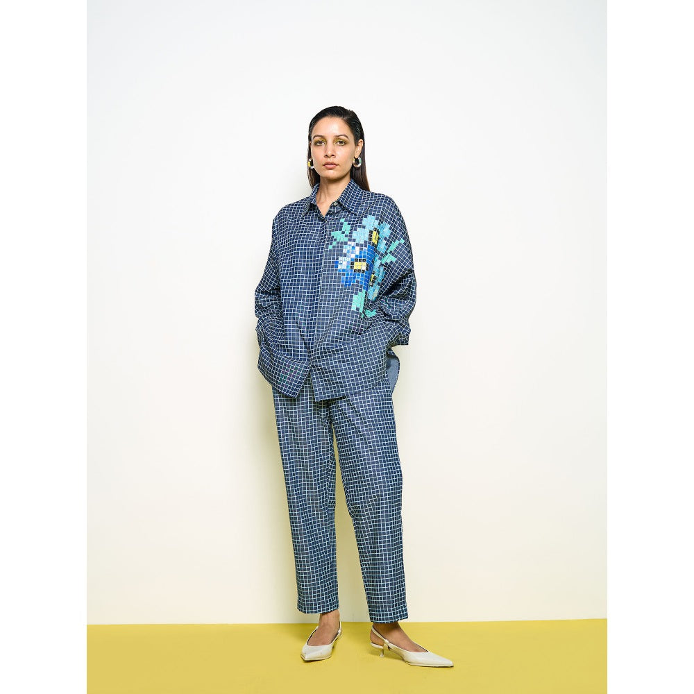 POOJA RAJGARHIA GUPTA Blue Denim Checkered Pant