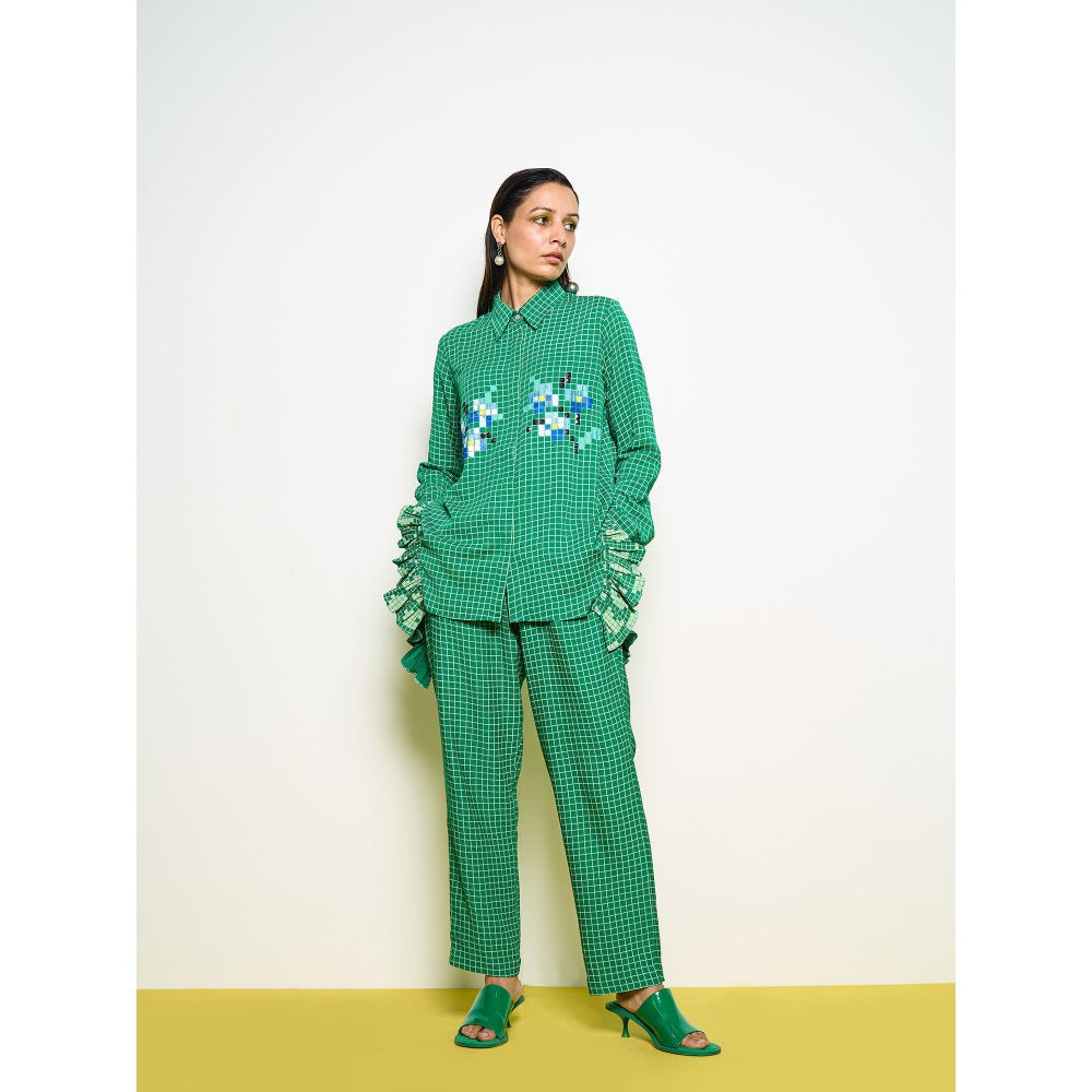 POOJA RAJGARHIA GUPTA Green Frill Co-Ord (Set of 2)