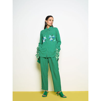 POOJA RAJGARHIA GUPTA Green Frill Co-Ord (Set of 2)