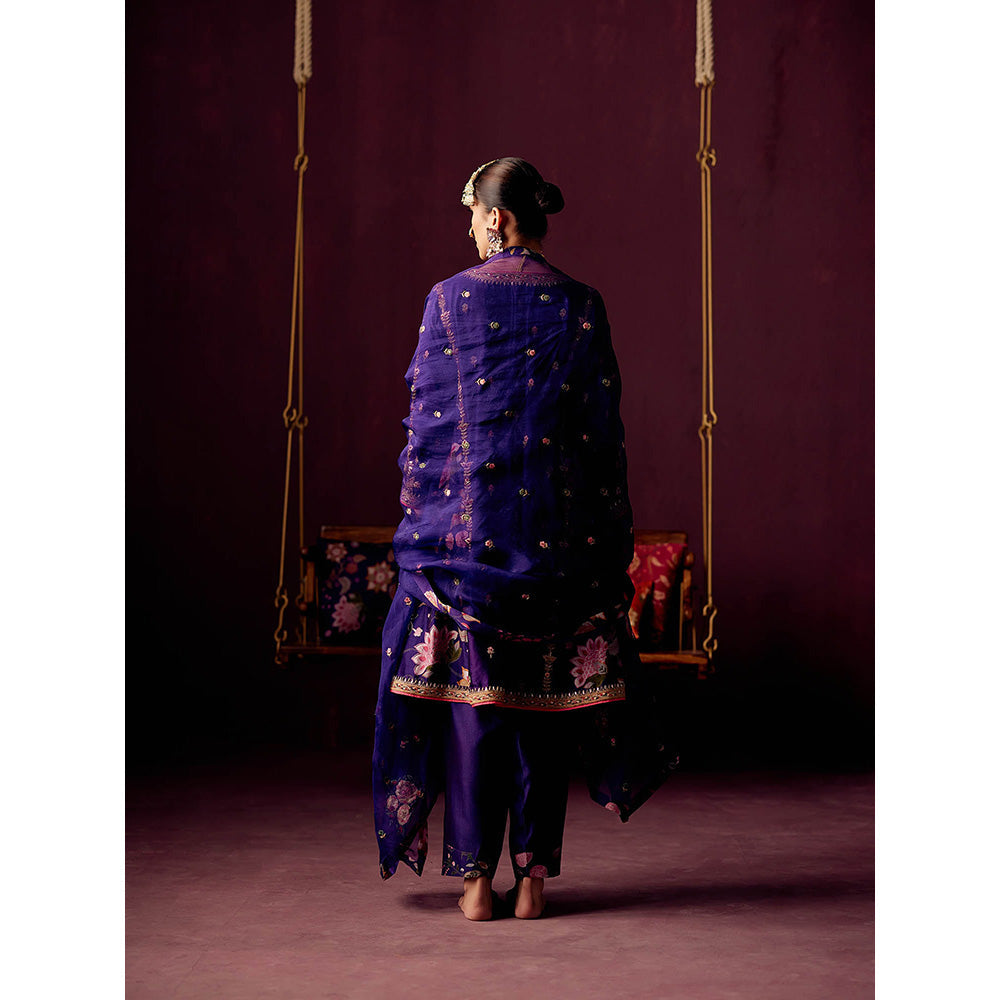 Pooja Singhal Purple Kurta With Thread And Zardozi EmbroideryPant & Organza Dupatta (Set of 3)