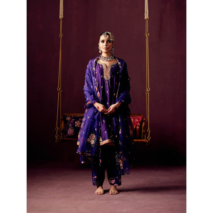Pooja Singhal Purple Kurta With Thread And Zardozi EmbroideryPant & Organza Dupatta (Set of 3)