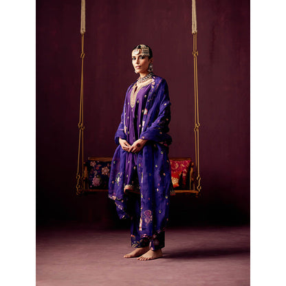 Pooja Singhal Purple Kurta With Thread And Zardozi EmbroideryPant & Organza Dupatta (Set of 3)