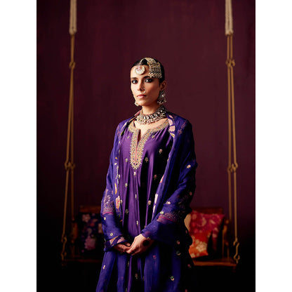 Pooja Singhal Purple Kurta With Thread And Zardozi EmbroideryPant & Organza Dupatta (Set of 3)