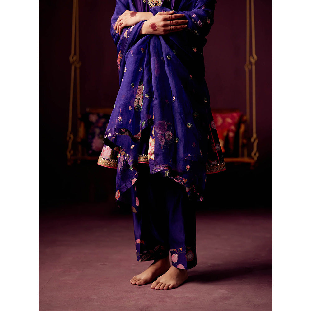 Pooja Singhal Purple Kurta With Thread And Zardozi EmbroideryPant & Organza Dupatta (Set of 3)