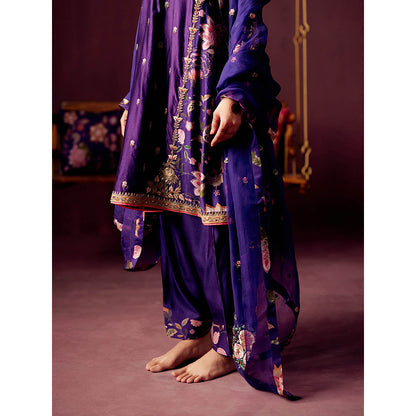 Pooja Singhal Purple Kurta With Thread And Zardozi EmbroideryPant & Organza Dupatta (Set of 3)