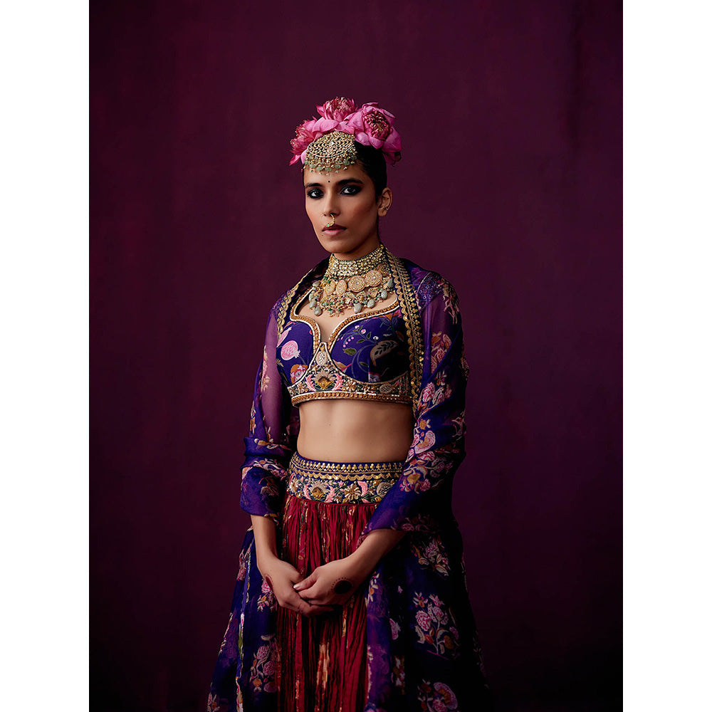 Pooja Singhal Crush Lehenga Skirt With Choli And Dupatta (Set of 3)