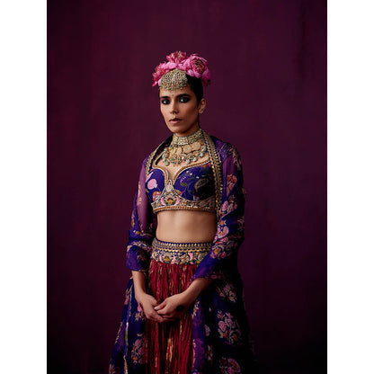 Pooja Singhal Crush Lehenga Skirt With Choli And Dupatta (Set of 3)