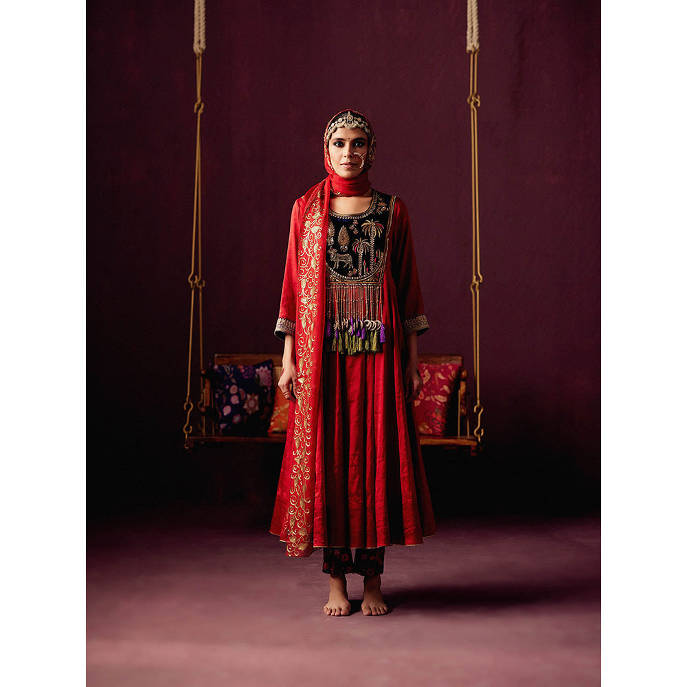 Pooja Singhal Tissue Anarkali With Pant & Dupatta (Set of 3)