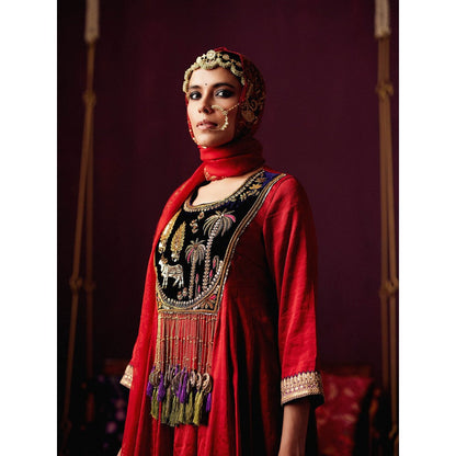 Pooja Singhal Tissue Anarkali With Pant & Dupatta (Set of 3)