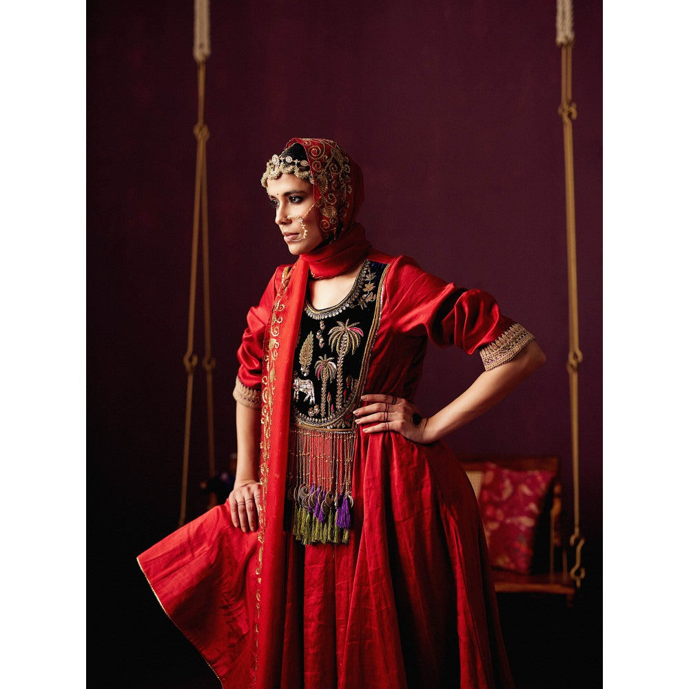 Pooja Singhal Tissue Anarkali With Pant & Dupatta (Set of 3)