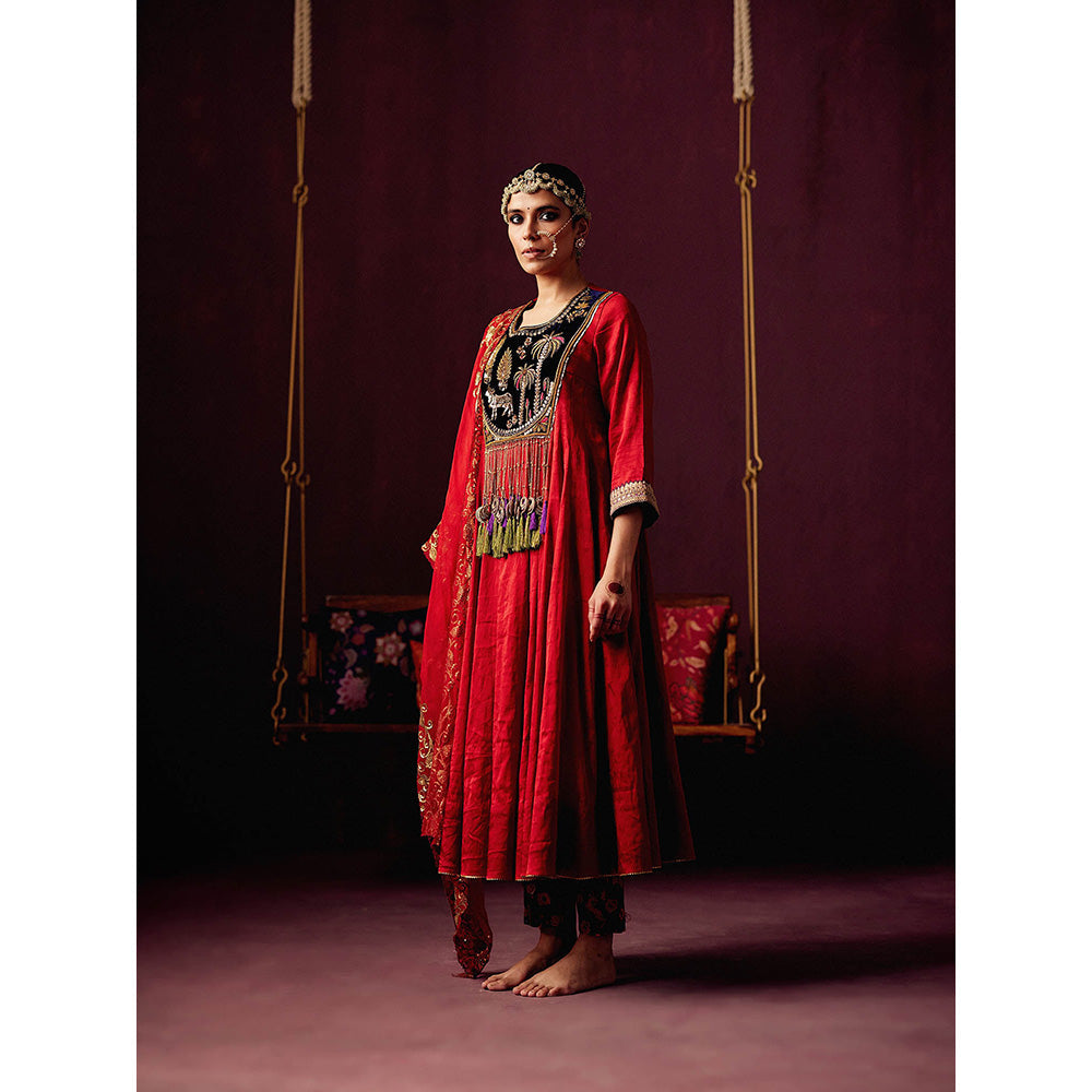 Pooja Singhal Tissue Anarkali With Pant & Dupatta (Set of 3)
