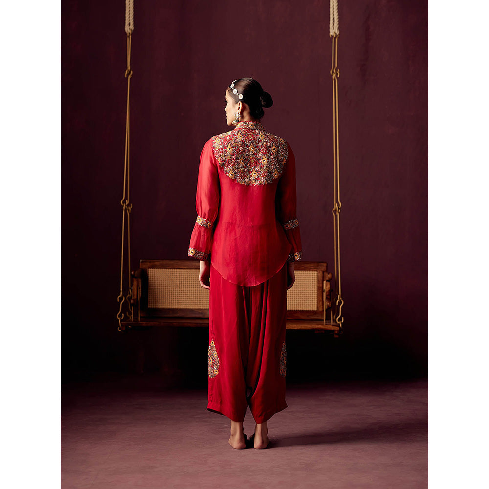 Pooja Singhal Organza Shirt With Yoke Inner And Dhoti Drape Pant (Set of 3)