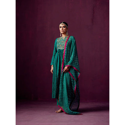 Pooja Singhal Wave Empire Line Crush Silk Anarkali With Tissue Pant & Print Dupatta (Set of 3)
