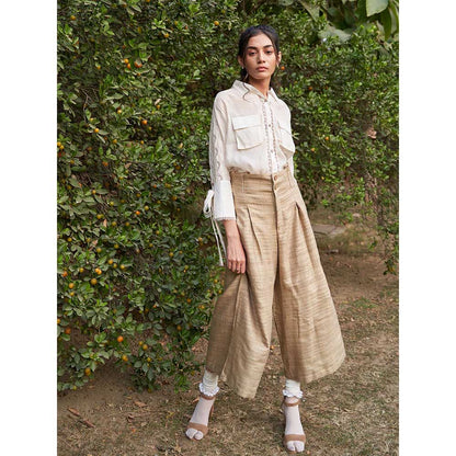 Pozruh By Aiman Beige Solid Pant